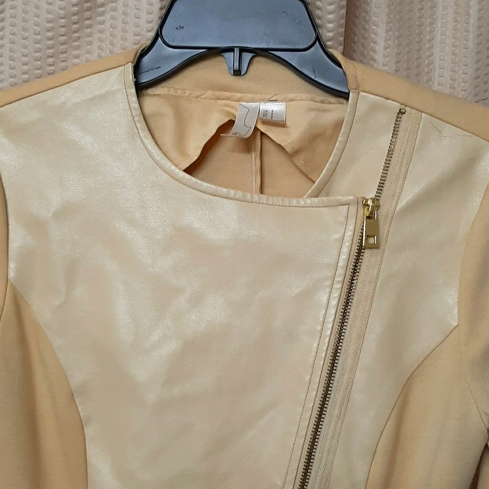 Forever 21 Asymmetrical Light Weight Jersey Knit Mixed Media Nude Moto Jacket